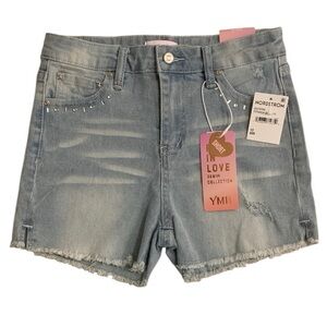YMI Denim Collection Raw Hem Jean Shorts Girl’s 12 Distressed Rhinestones New
